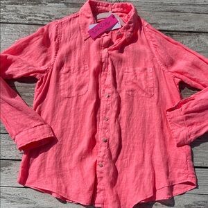 Lilly Pulitzer NWT Sea View Linen Button Down Top Sunrise Coral‎  Size Large
